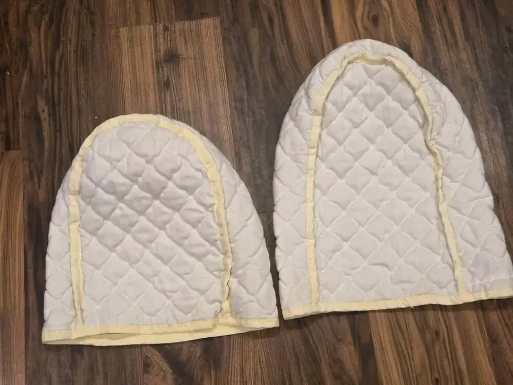Vtg White Quilted Kitchen Appliance Dust Covers Set of 2 Yellow Trim Soft